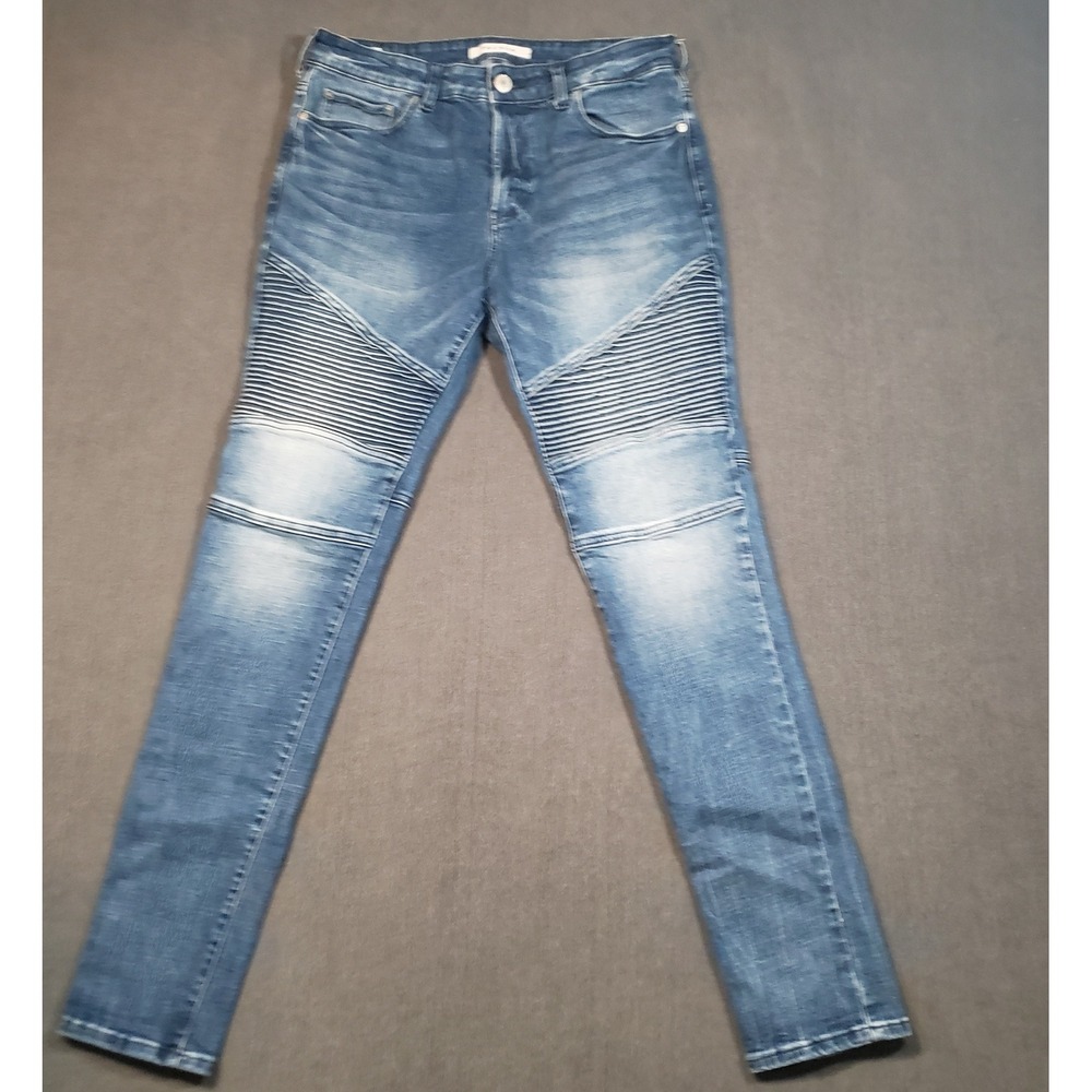PacSun Stacked Skinny Jeans Mens 32x30 Blue Moto Ribbed Biker Denim